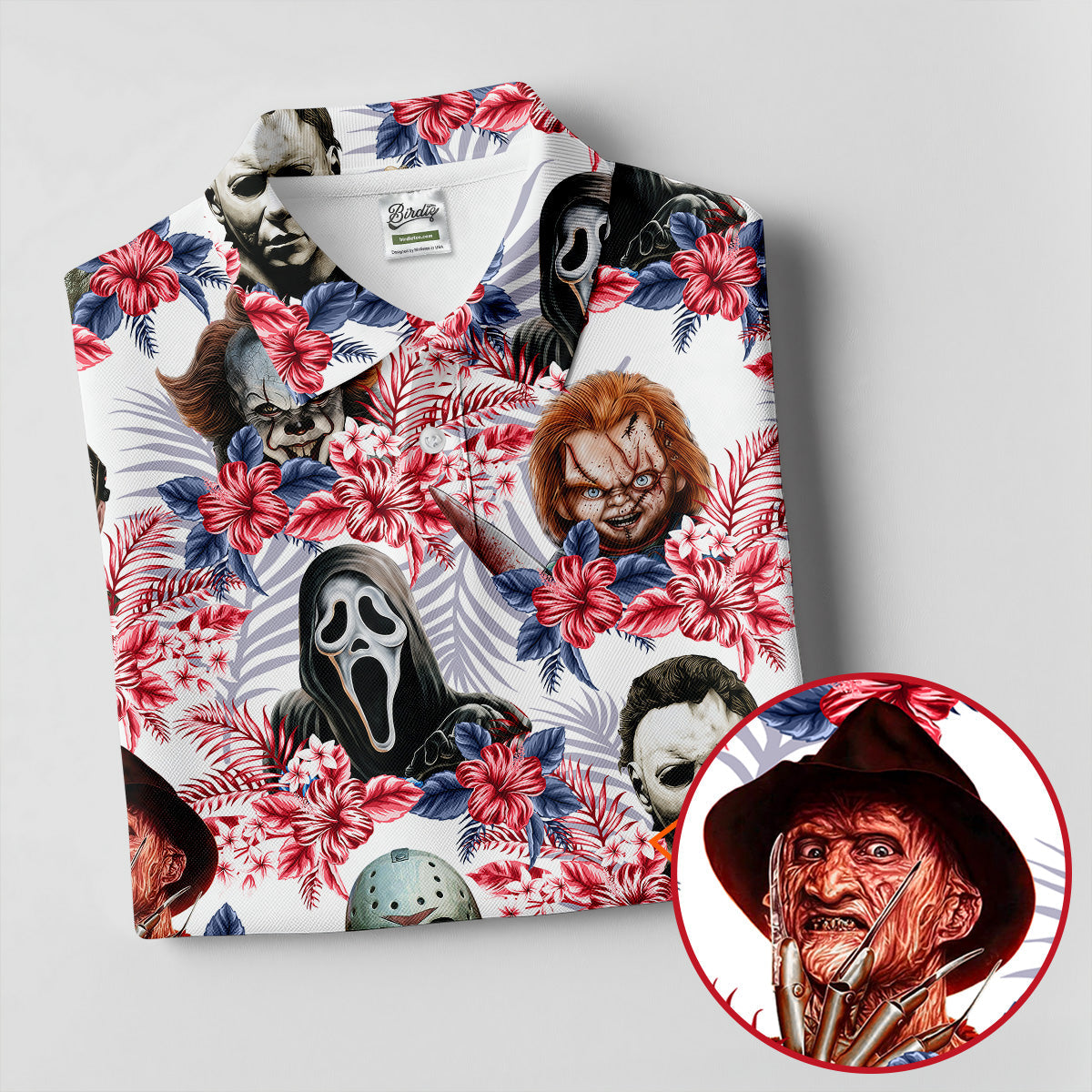 Tropical Horror Character Halloween Golf Shirt, Women's Golf Apparel, Printed Golf Shirt