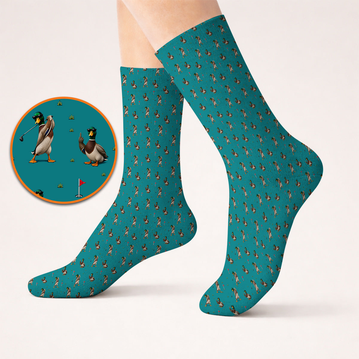 Funny Mallard Duck Golf Socks, Waterfowl Golf Pattern Sock, Gift For Duck Hunting & Golf Lovers
