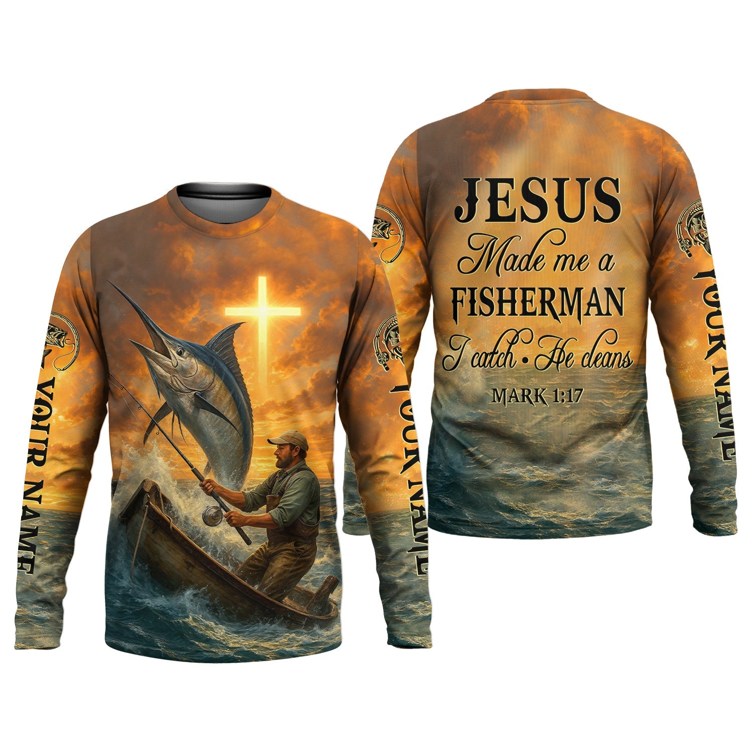 I Catch He Cleans, Jesus Fishing Shirt, Funny Fishing Shirt, SPF Shirt For Men, Gift For Fisherman