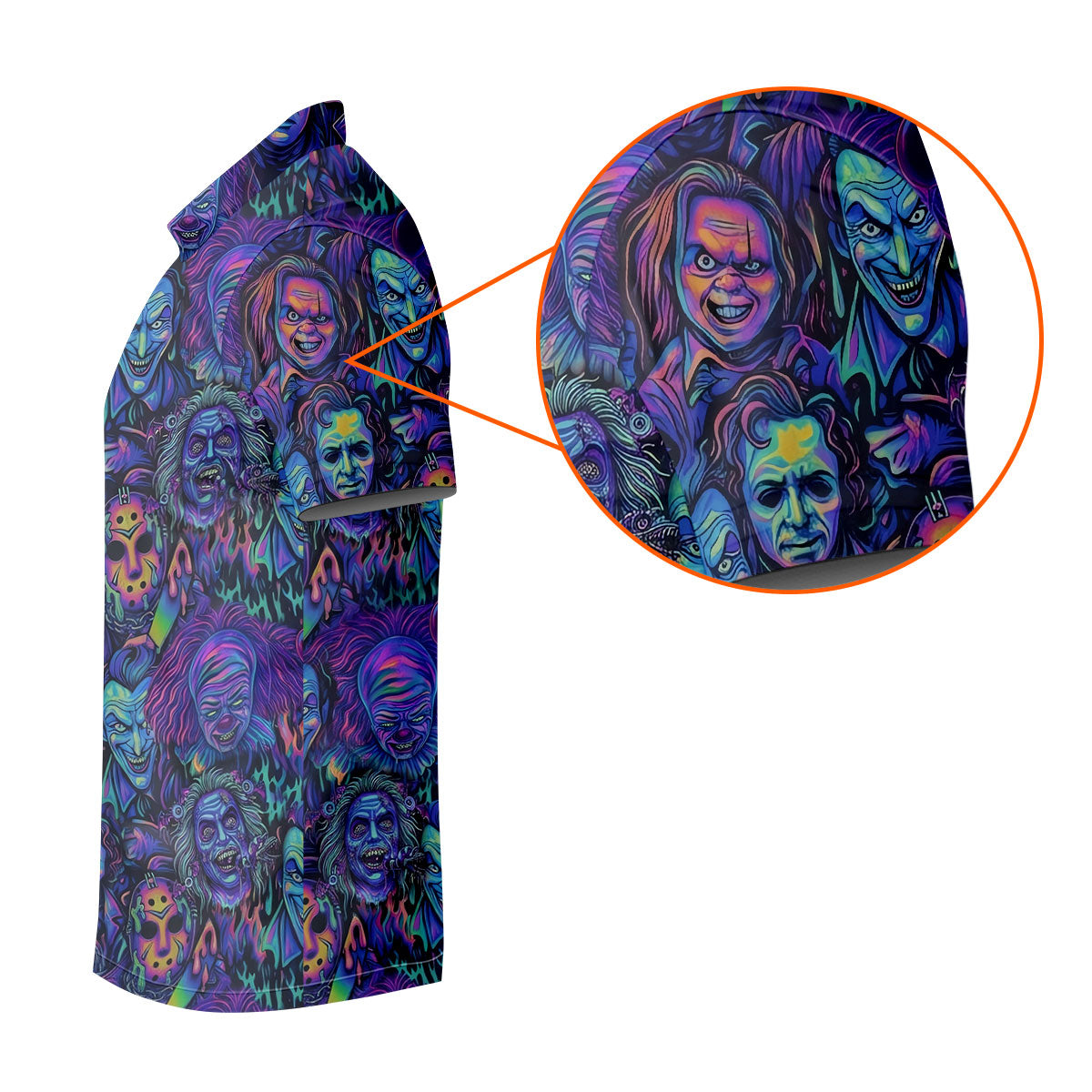 Neon Horror Character Villains Halloween Golf Shirt, Women's Golf Polo, Ladies Golf Tops