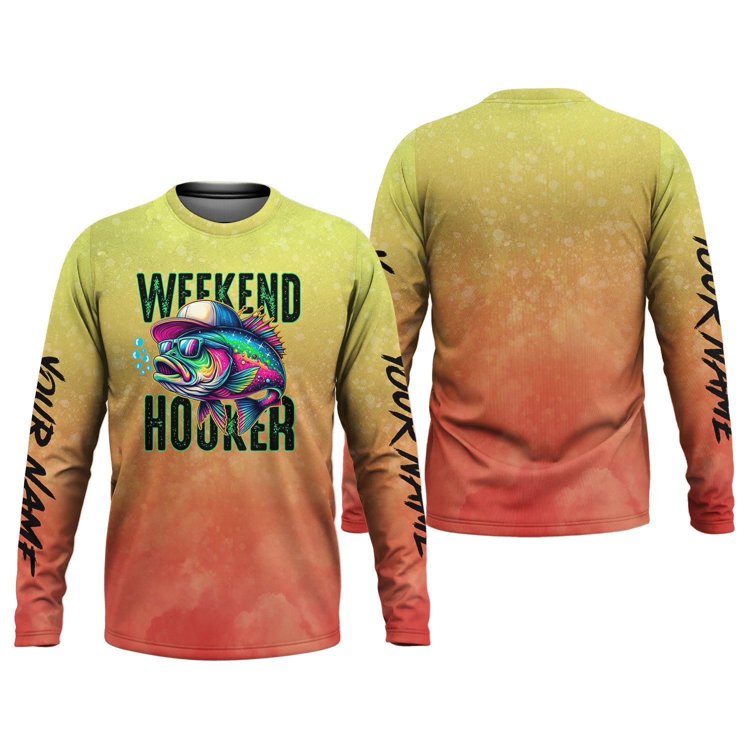 Weekend Hooker Orange Yellow Fishing Shirt, SPF Shirt, Hooded Sun Shirt, Gift For Fisherman