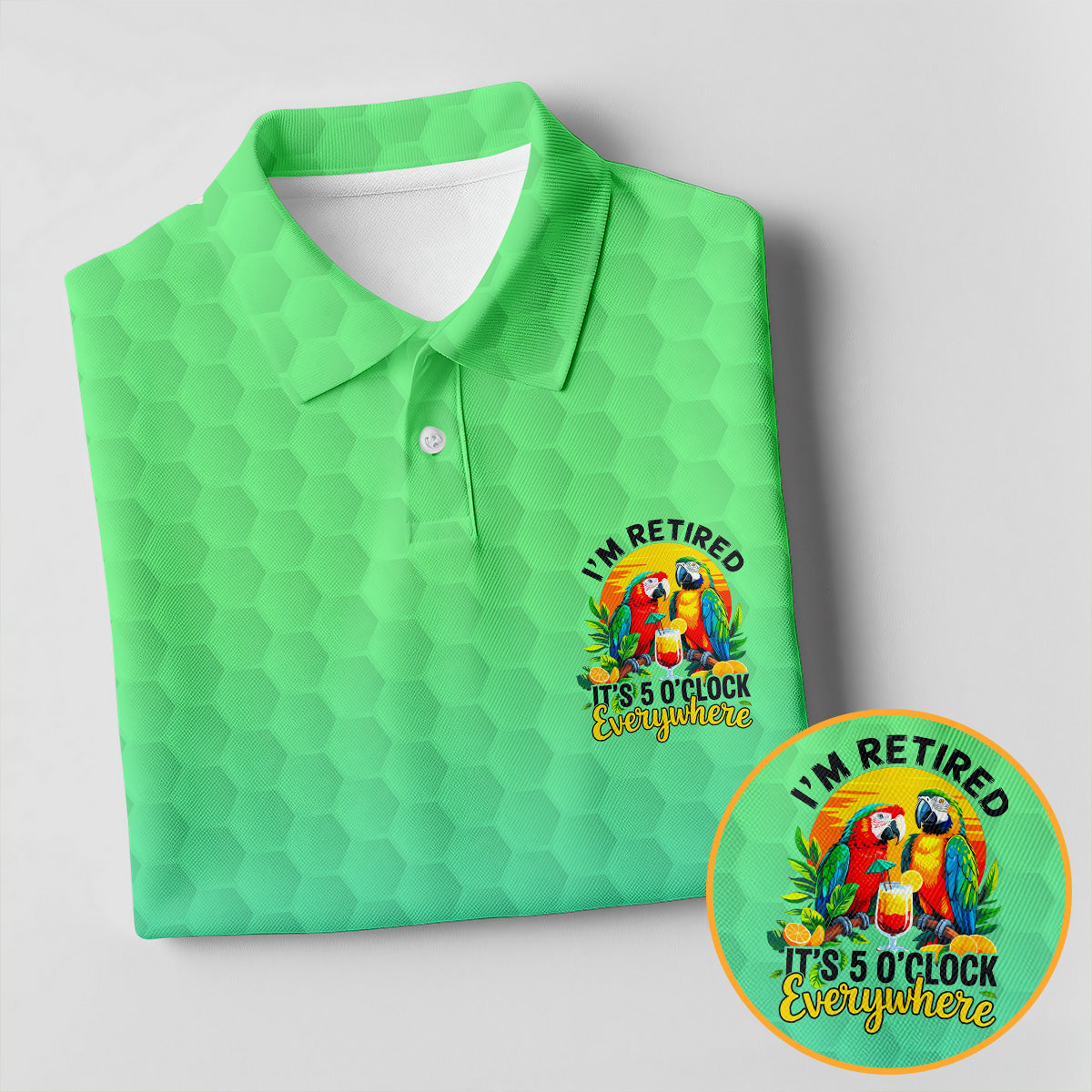 Tropical Retired Parrot Cocktail Golf Polo Shirt, Golf Shirts For Men, Printed Golf Shirts