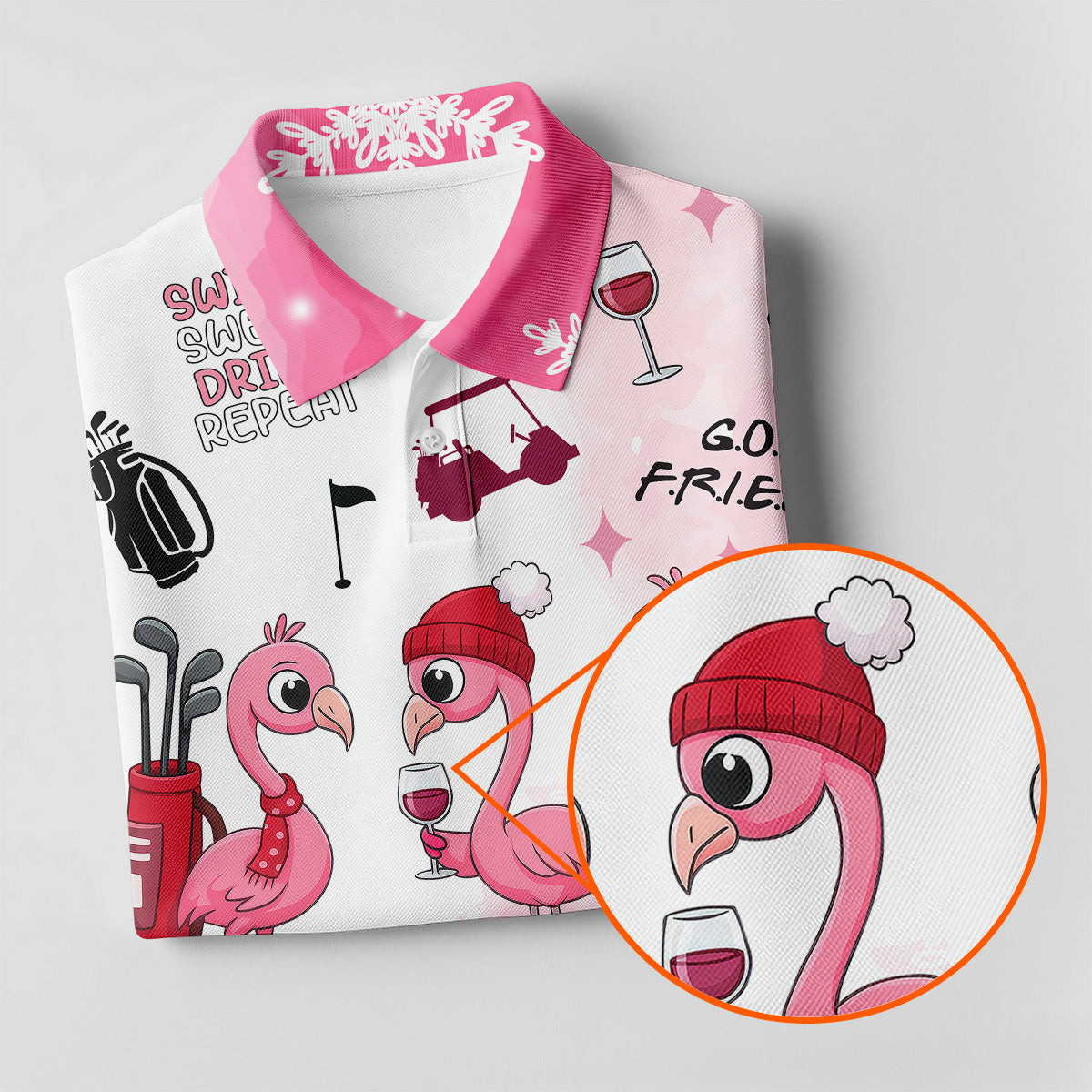 Golf Friends Par Then Bar Flamingo Christmas Golf Shirt, Golf Tops For Men, Pink Golf Polo, Golf Gift For Men