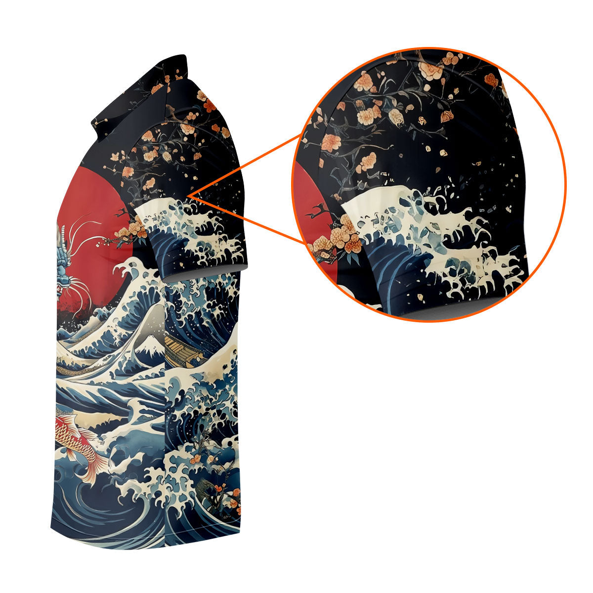 Japanese Dragon Koi Wave Hawaiian Golf Shirt, Golf Tops For Women, Women's Golf Polo