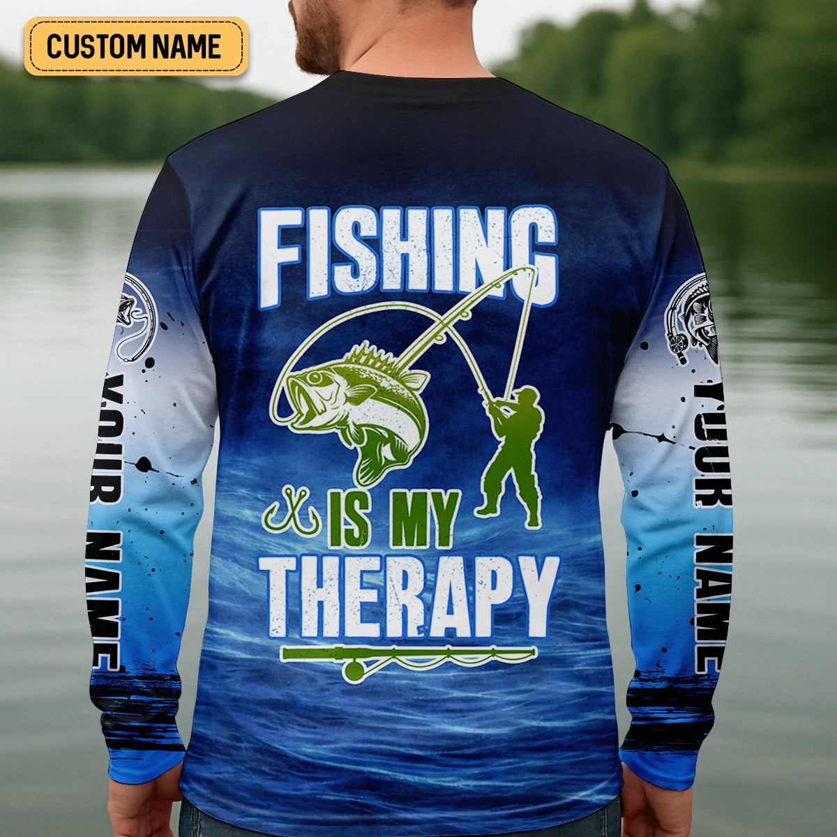 Fishing Is My Therapy Fishing UPF Shirt, Fish On, Personalized Fishing Shirt For Men, Mens Casual Shirts