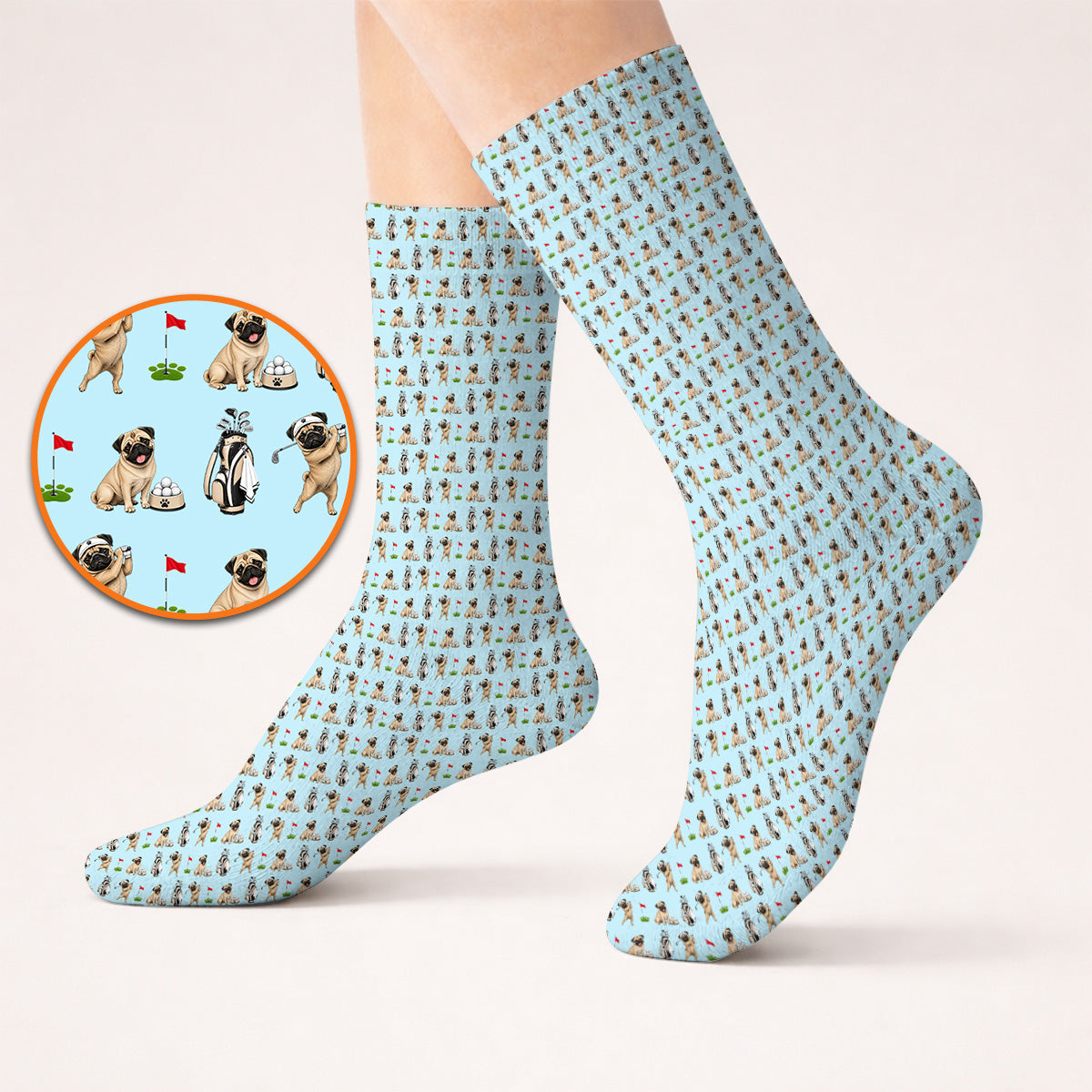 Funny Pug Golf Socks, Pug Pattern Golf Sock, Dog Lover Golf Gift