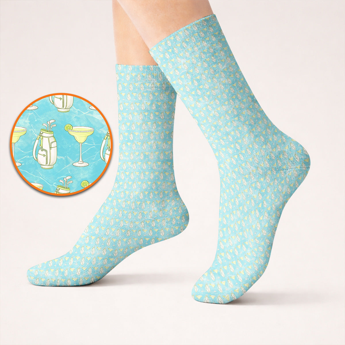 Golf & Margarita Pattern Golf Socks, Margarita Cocktail Golf Sock, Crazy Golf Gift For Golfer