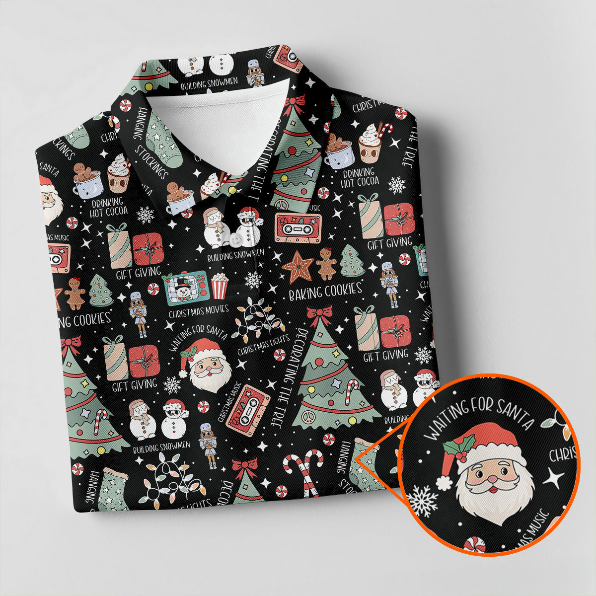 Cute Santa Claus Gift Black Women's Golf Tops, Christmas Golf Shirt, Golf Gift For Ladies