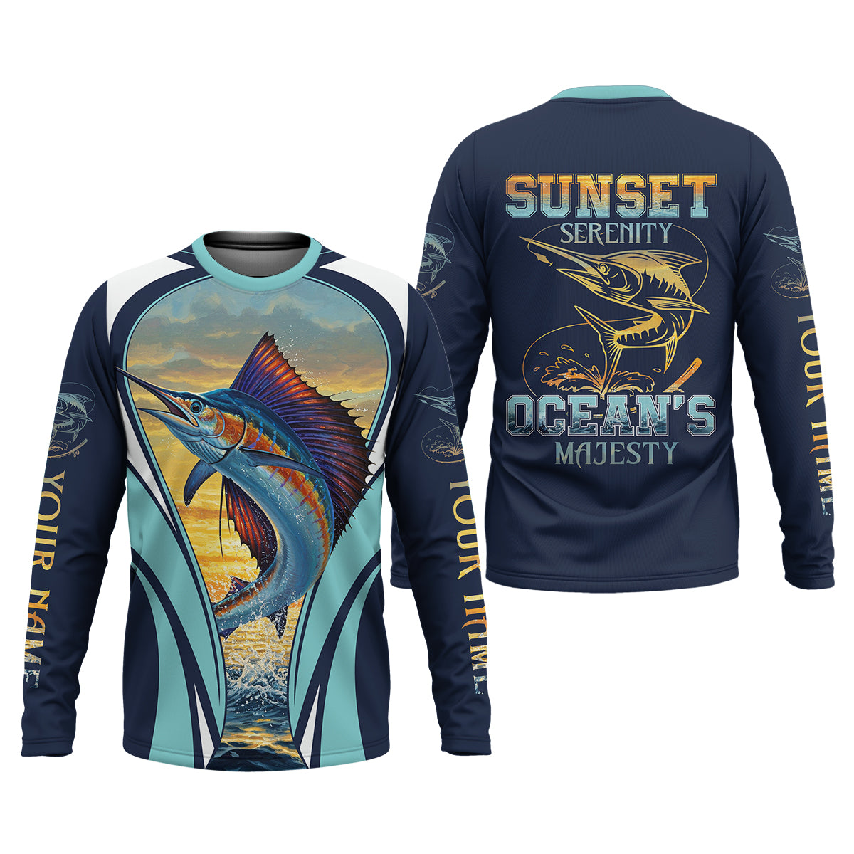 Marlin Fishing Shirts, Sunset Serenity, Ocean's Majesty, SPF Long Sleeve Shirts, Fishing Shirts For Men