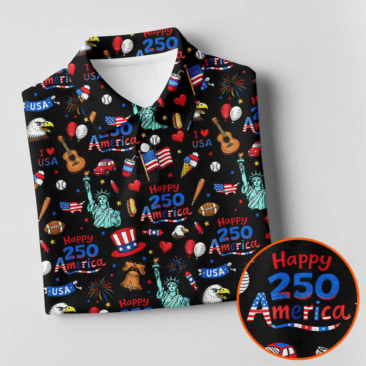 Happy 250 America Independence Celebration Black Golf Shirt, Patriotic 4th Of July Golf Shirt For Women