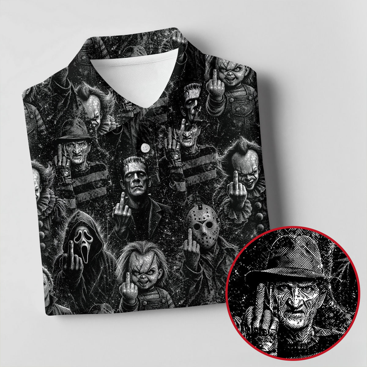 Horror Character Villains Pattern Golf Polo Shirt, Ladies Golf Tops, Golf Shirts For Women