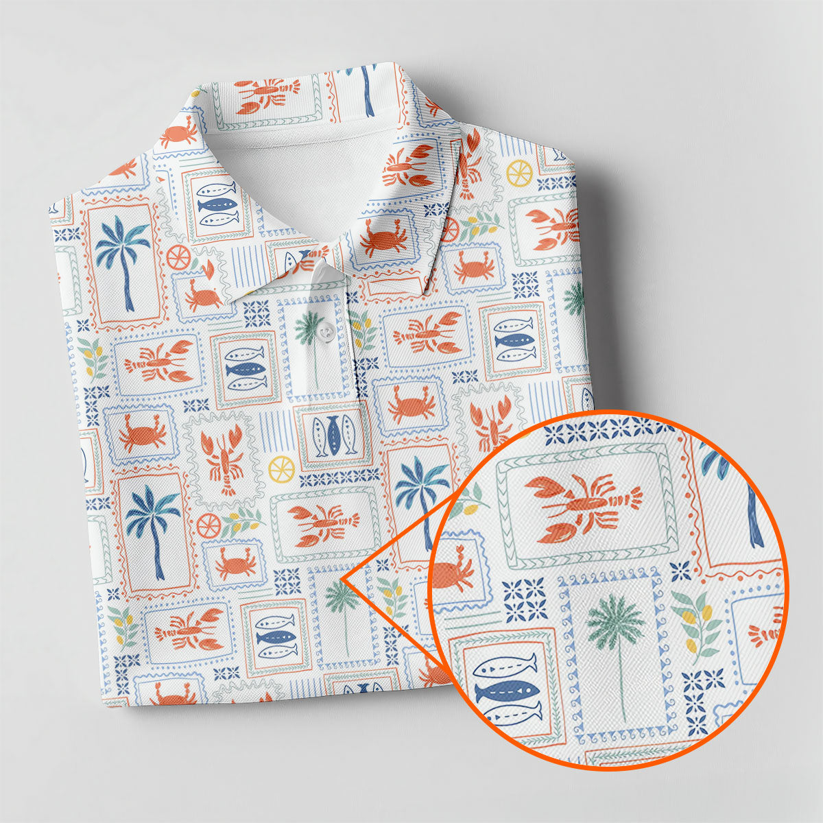 Seafood Patchwork Pattern Tropical Theme Fishing UPF Shirts, Fishing Shirts For Men