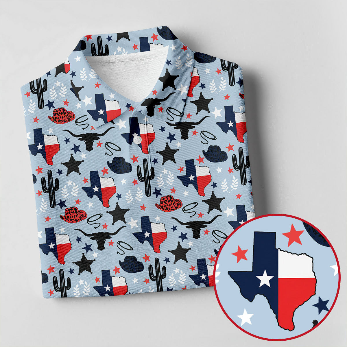 Texas Western Pattern Golf Polo Shirt, Printed Golf Shirts, Golf Polo Shirts For Men