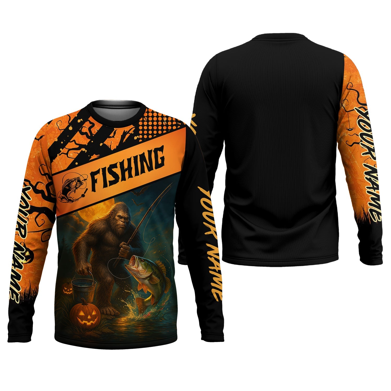 Bigfoot Halloween Fishing UPF Shirts, Fish Button Up Shirt, Fisherman Gift, Bass Fishing