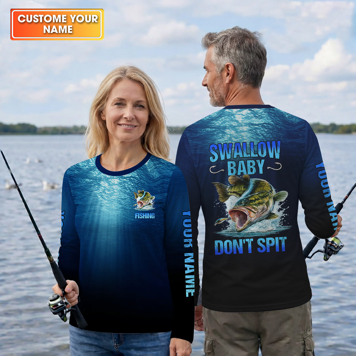Swallow Baby, Don't Spit, Personalized Fishing Shirt, Funny Bass, Fishing UPF Shirts, Funny Fisherman Gift