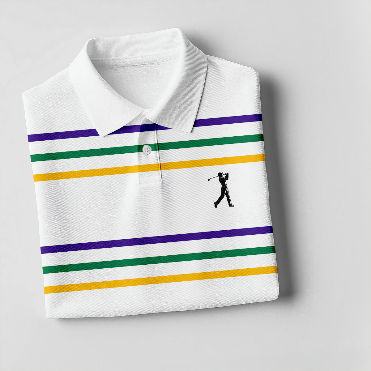 Mardi Gras Purple Green Gold Stripe Pattern Women White Golf Shirt, Ladies Golf Polos, Golf Shirt For Women
