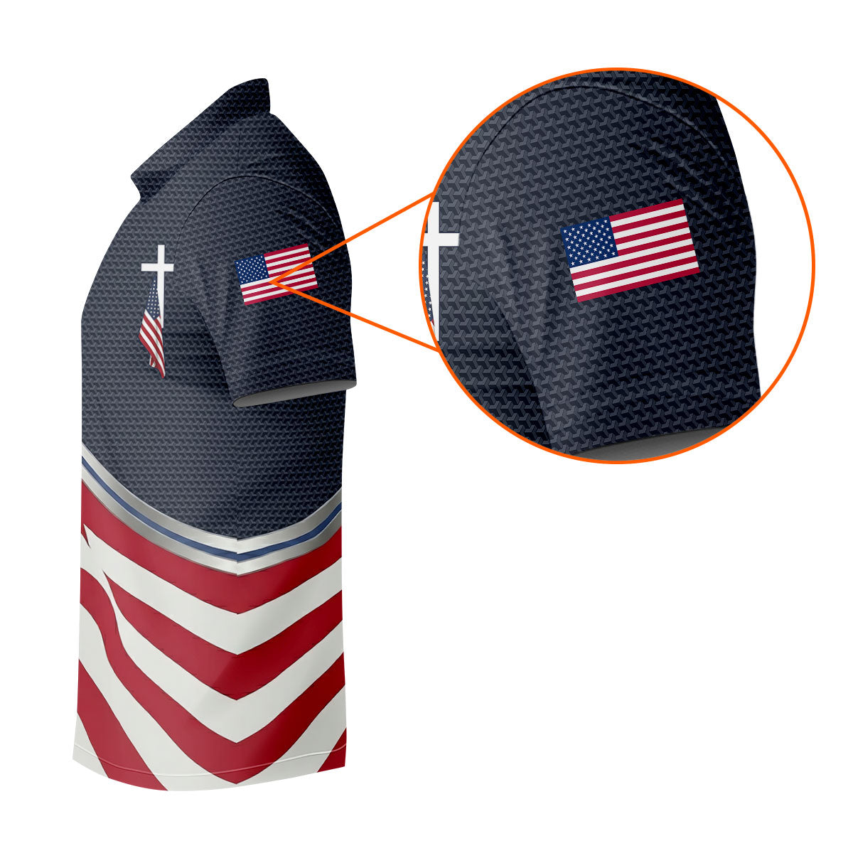 Christian American Flag Cross Golf Polo Shirt, Mens Golf Shirts, Golf Polo Shirts For Men