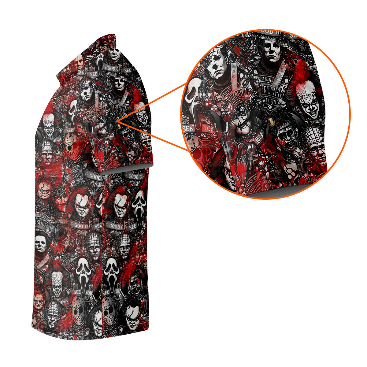 Red Horror Character Collage Halloween Golf Shirt, Men's Golf Shirt, Hawaiian Golf Shirt