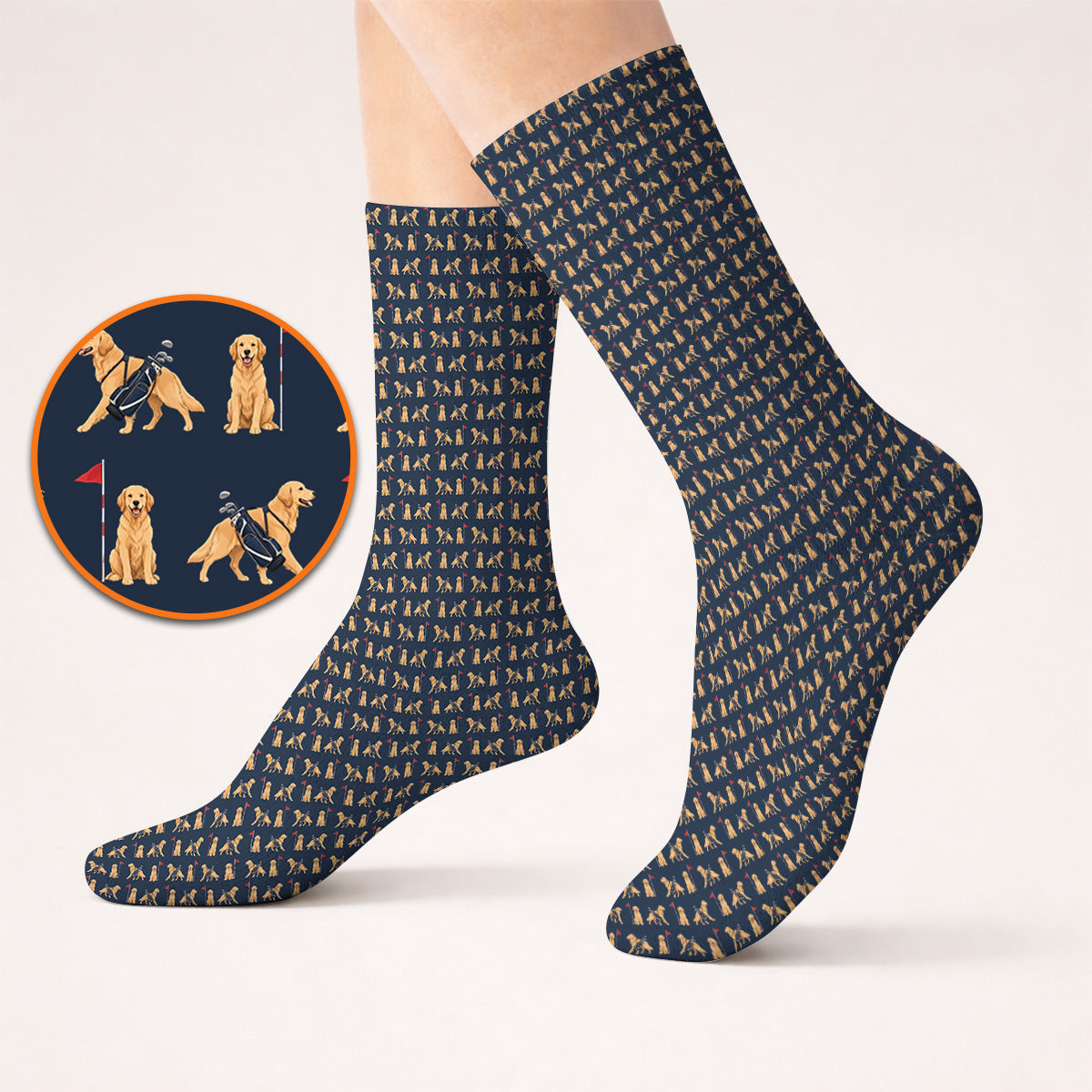 Funny Golden Retriever Golf Sock, Golden Retriever Pattern Golf Socks, Dog Lover Golf Shirt