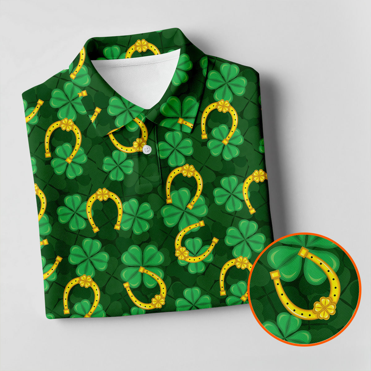 Four Leaf Clovers Golden Horseshoes St Patrick's Day Golf Shirt, Women's Golf Tops, Ladies Golf Polos