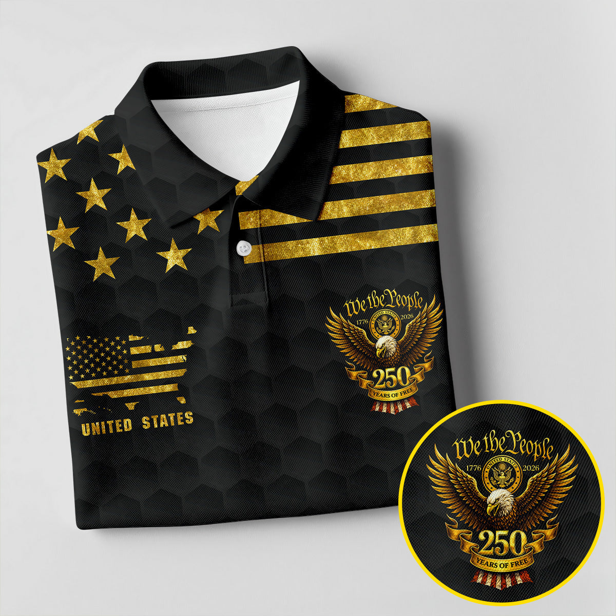 We The People 250 Years Of Free Black And Gold 4th Of July Golf Shirt, Women's Golf Tops