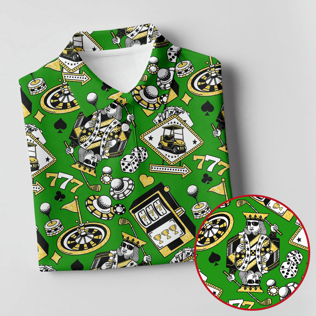 Casino Golf Pattern Green Hawaiian Golf Polo Shirt, Ladies Golf Shirt, Women's Golf Apparel