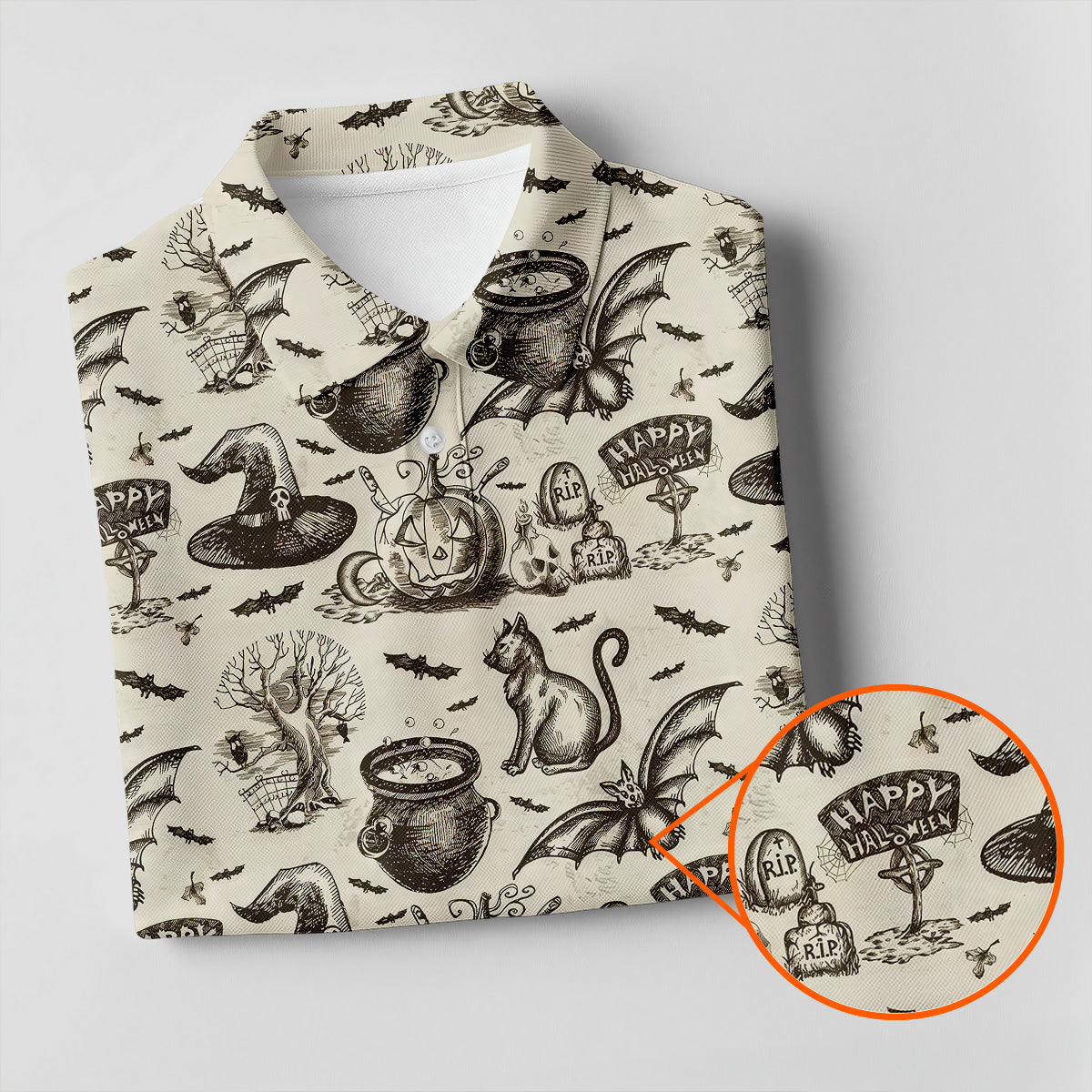 Halloween Witch Cat Pattern Fun Women's Golf Shirts, Ladies Golf Tops, Golf Shirt For Women
