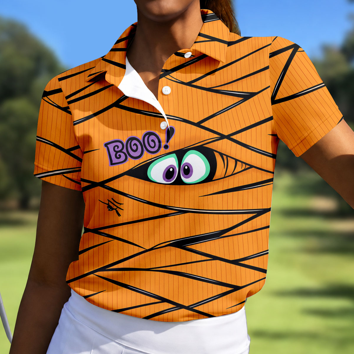 Boo Mummy Halloween Horror Character Polo Shirt, Ladies Golf Shirts, Golf Shirts For Women