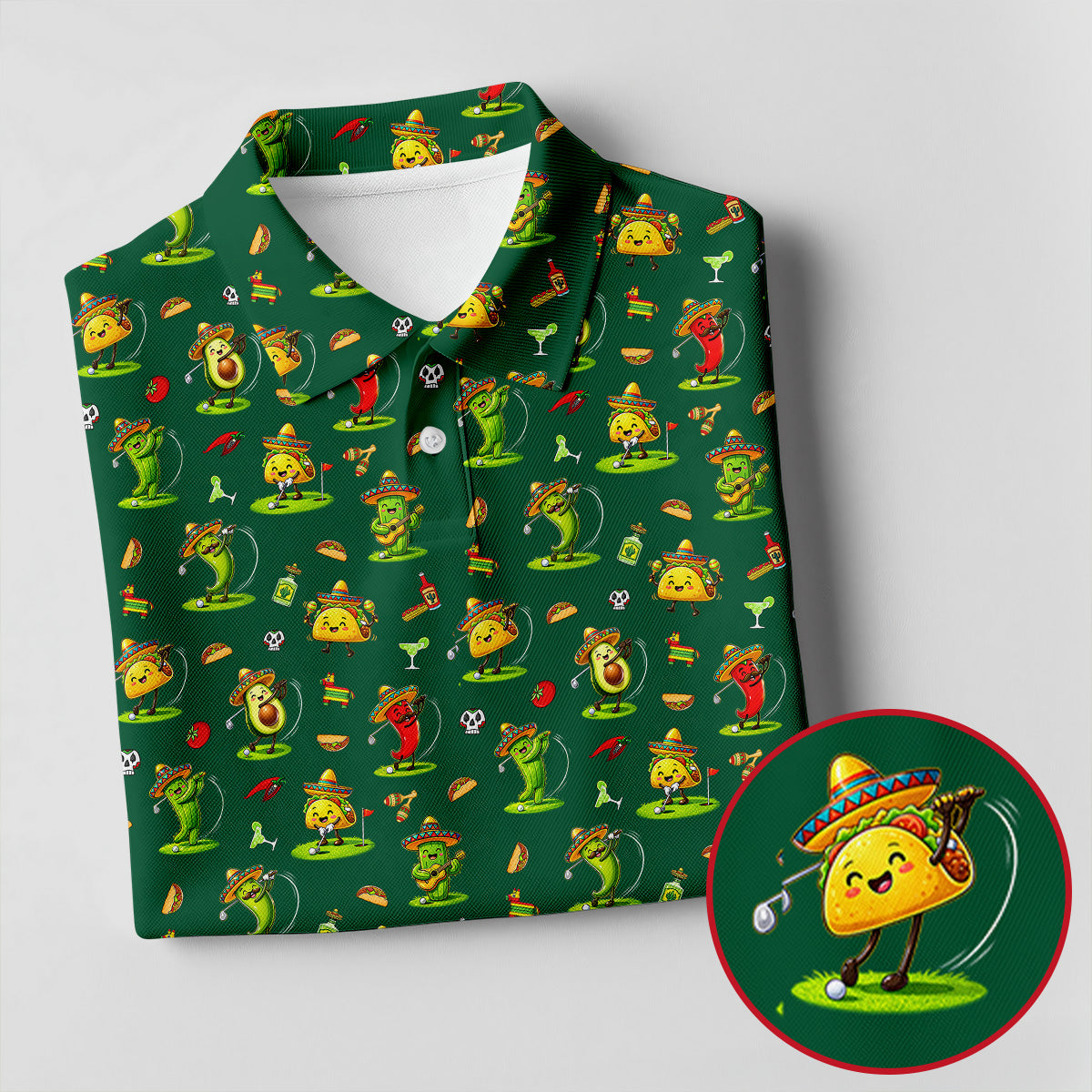 Mexican Cartoon Food Characters Cinco De Mayo Celebration Fiesta Themed Green Golf Shirt For Women