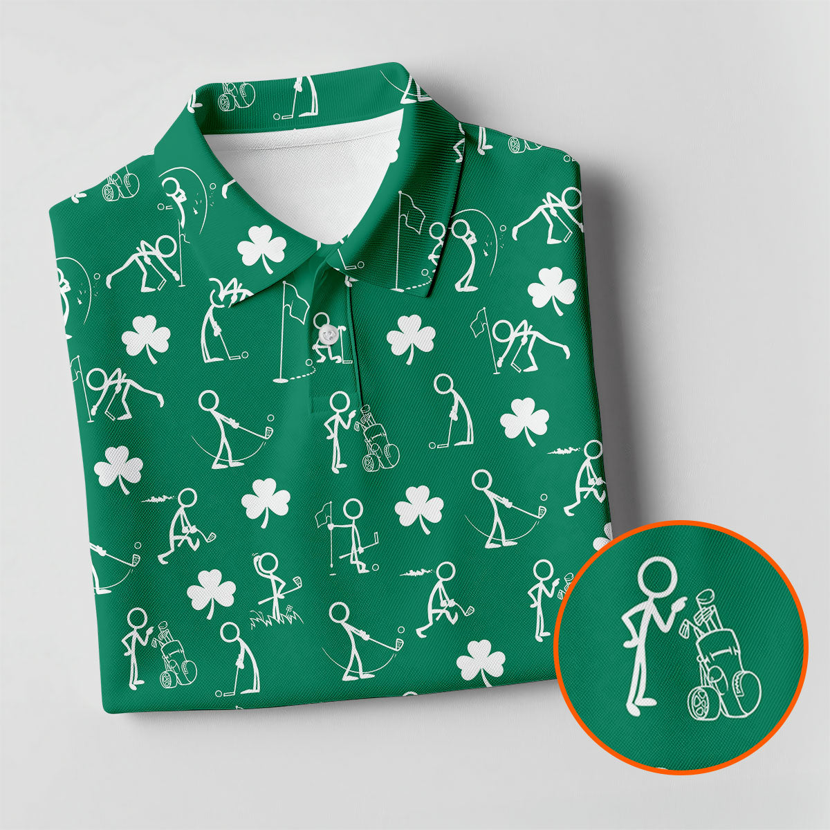 Stick Figure Golf Pose St Patrick's Day Shamrock Green Golf Shirt, Women's Golf Tops, Ladies Golf Polos