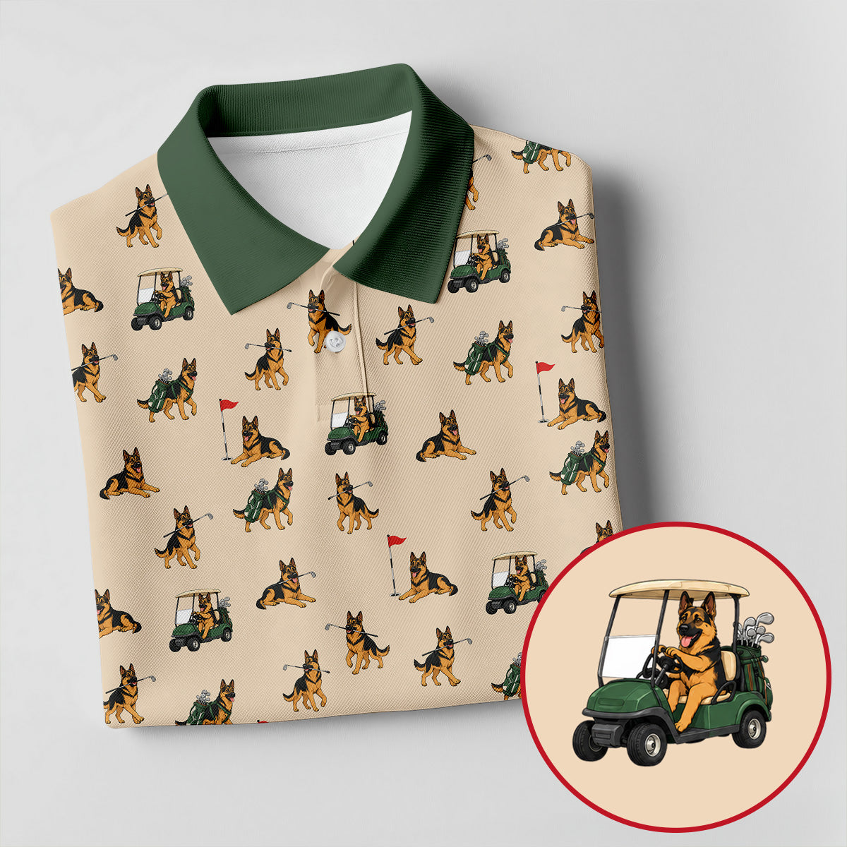 German Shepherd Golf Pattern Polo Shirt, Golf Shirts For Men, Mens Golf Apparel
