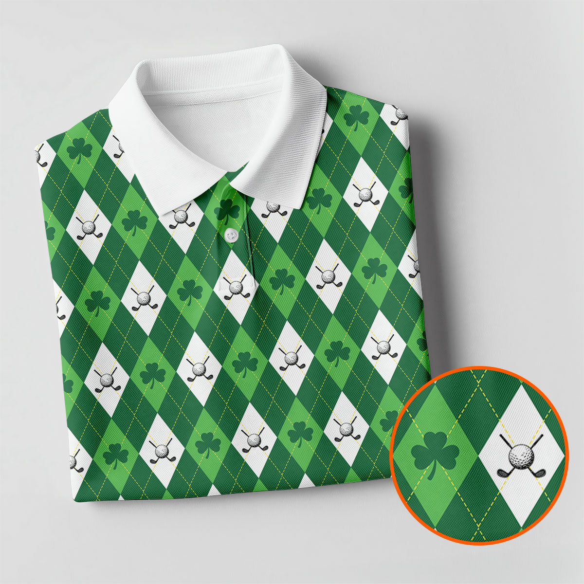 St Patrick's Day Shamrock Argyle Pattern Green And White Argyle Golf Shirt, Women's Golf Tops, Ladies Golf Polos