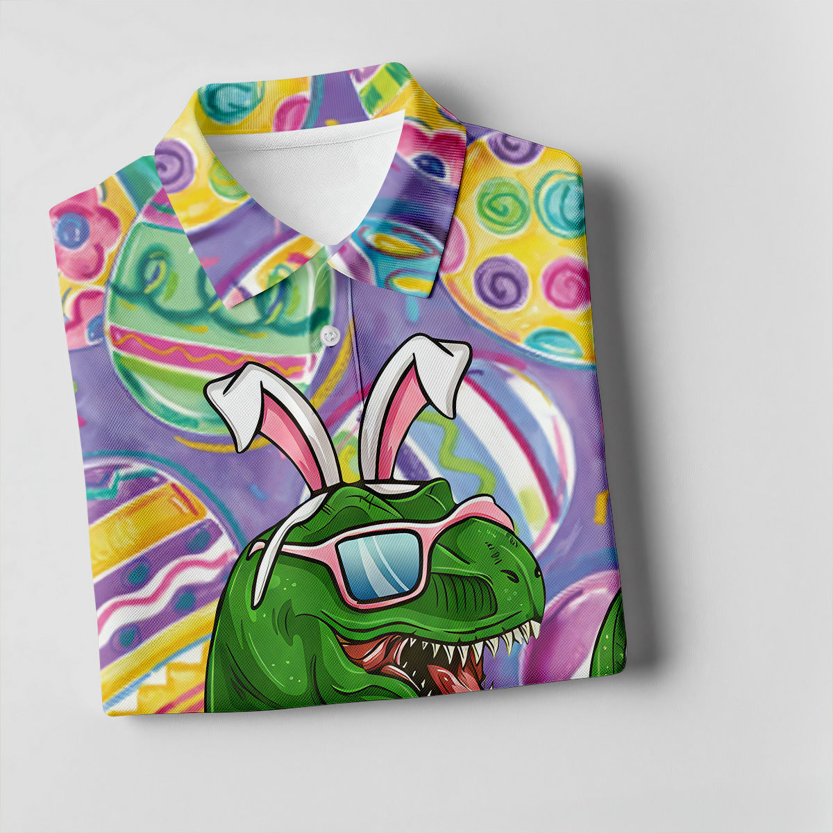 T-Rex Bunny Painted Easter Eggs Women Golf Top, Fun Women's Golf Shirts, Ladies Golf Shirts