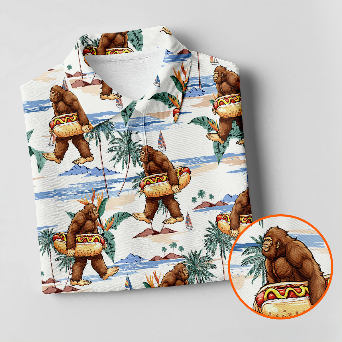 Bigfoot Hot Dog Beach Hawaiian Shirt, Women’s Golf Polo, Golf Tops For Women, Women’s Golf Apparel