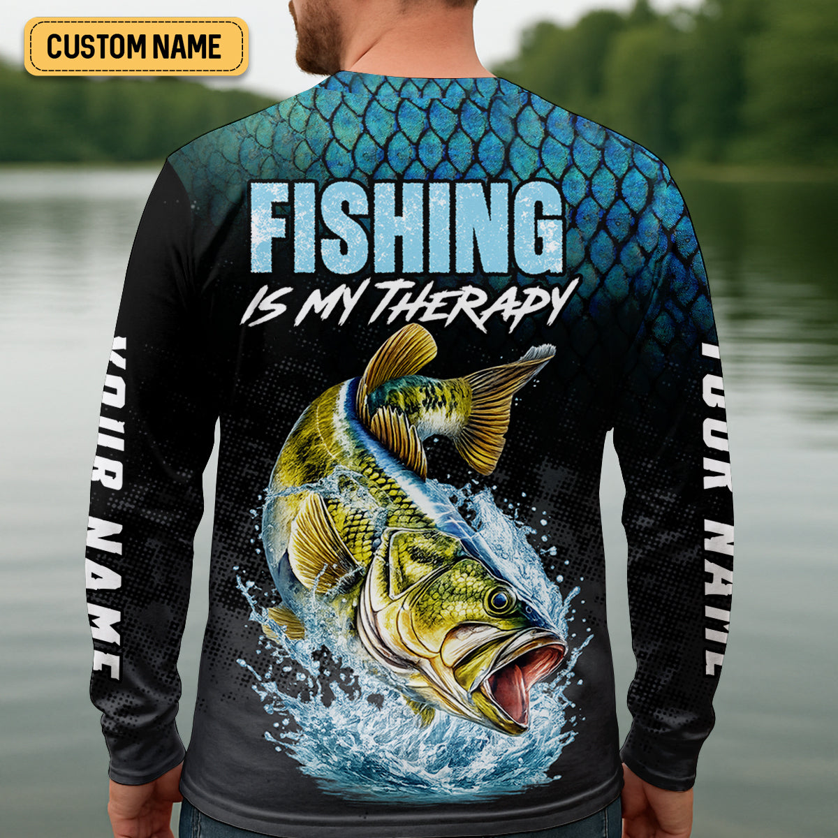Fishing Is My Therapy Bass Fishing UPF Shirt – Personalized Fishing Shirt for Men