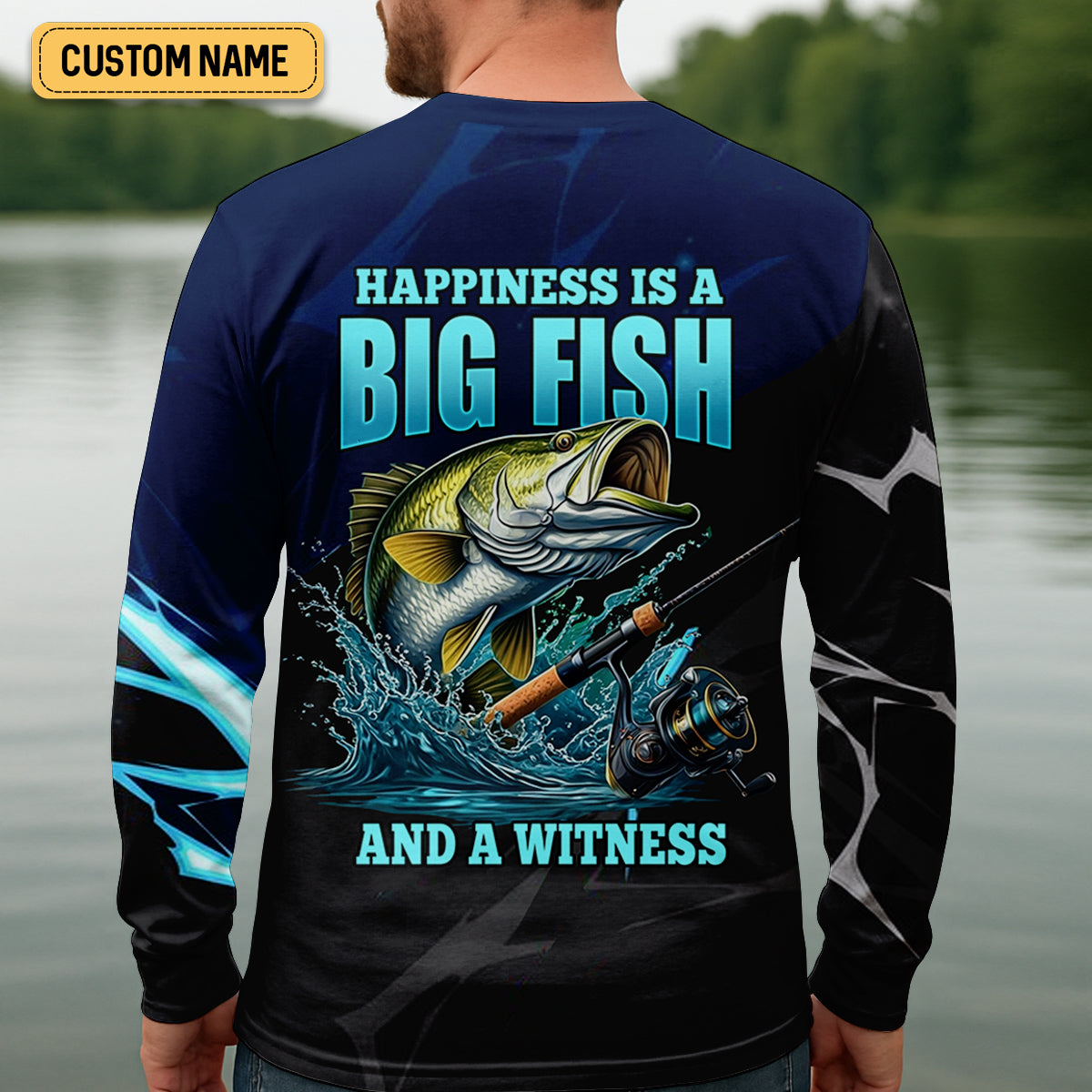 Happiness Is A Big Fish And A Witness Fishing UPF Shirts, Funny Fishing Shirt, Fishing Shirts For Men