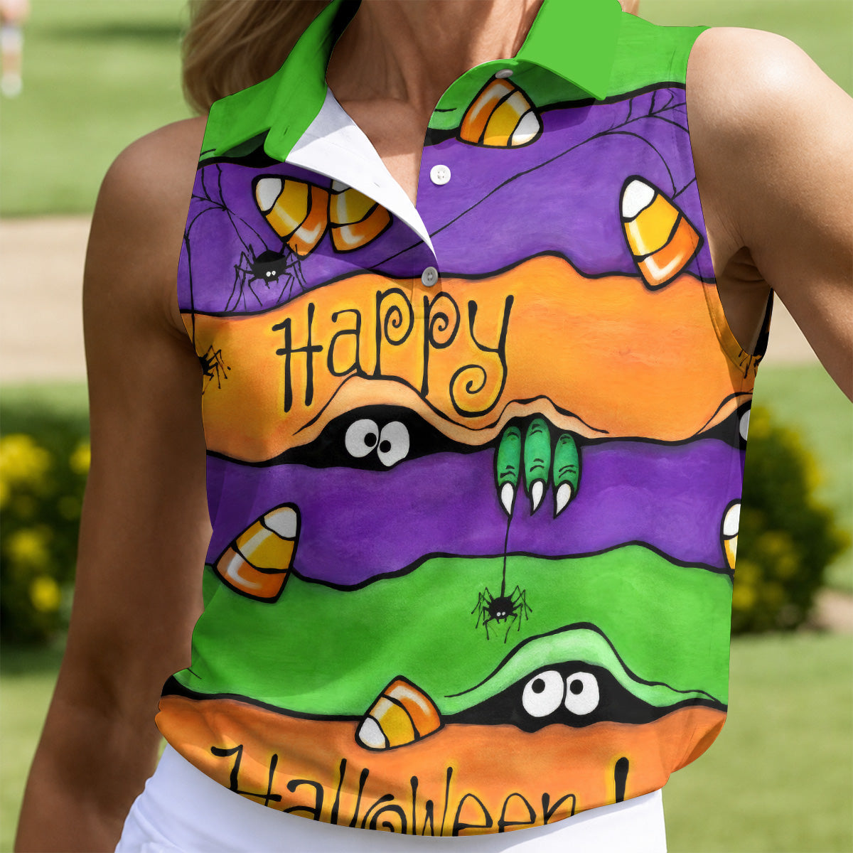 Happy Halloween Candy Monster Horror Character Polo Shirt, Golf Shirt, Women's Golf Polo