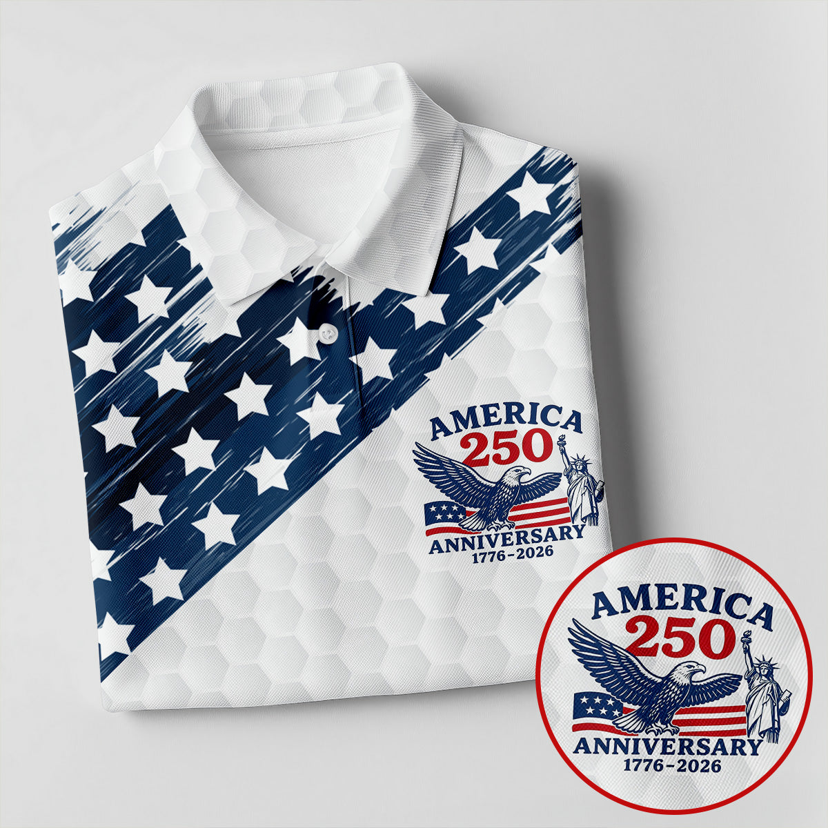 250th Anniversary Golf Ball Pattern Bald Eagle Logo 4th Of July Golf Shirt, Patriotic Golf Shirt For Women