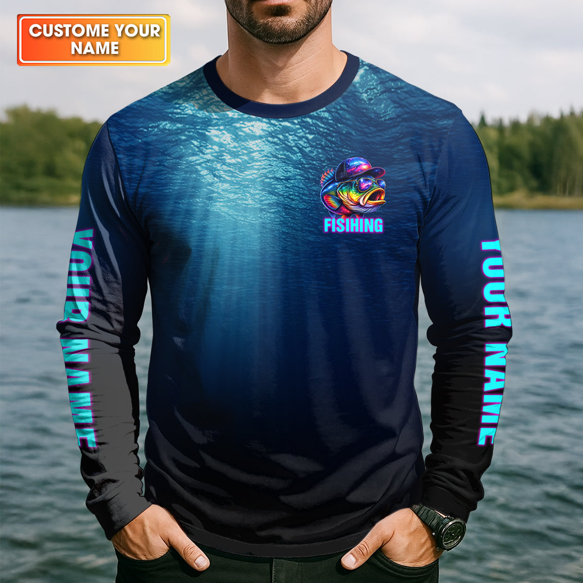 Here Fishy Fishy Fishy, Personalized Fishing Shirt, Fishing UPF Shirts, Funny Fisherman Gift
