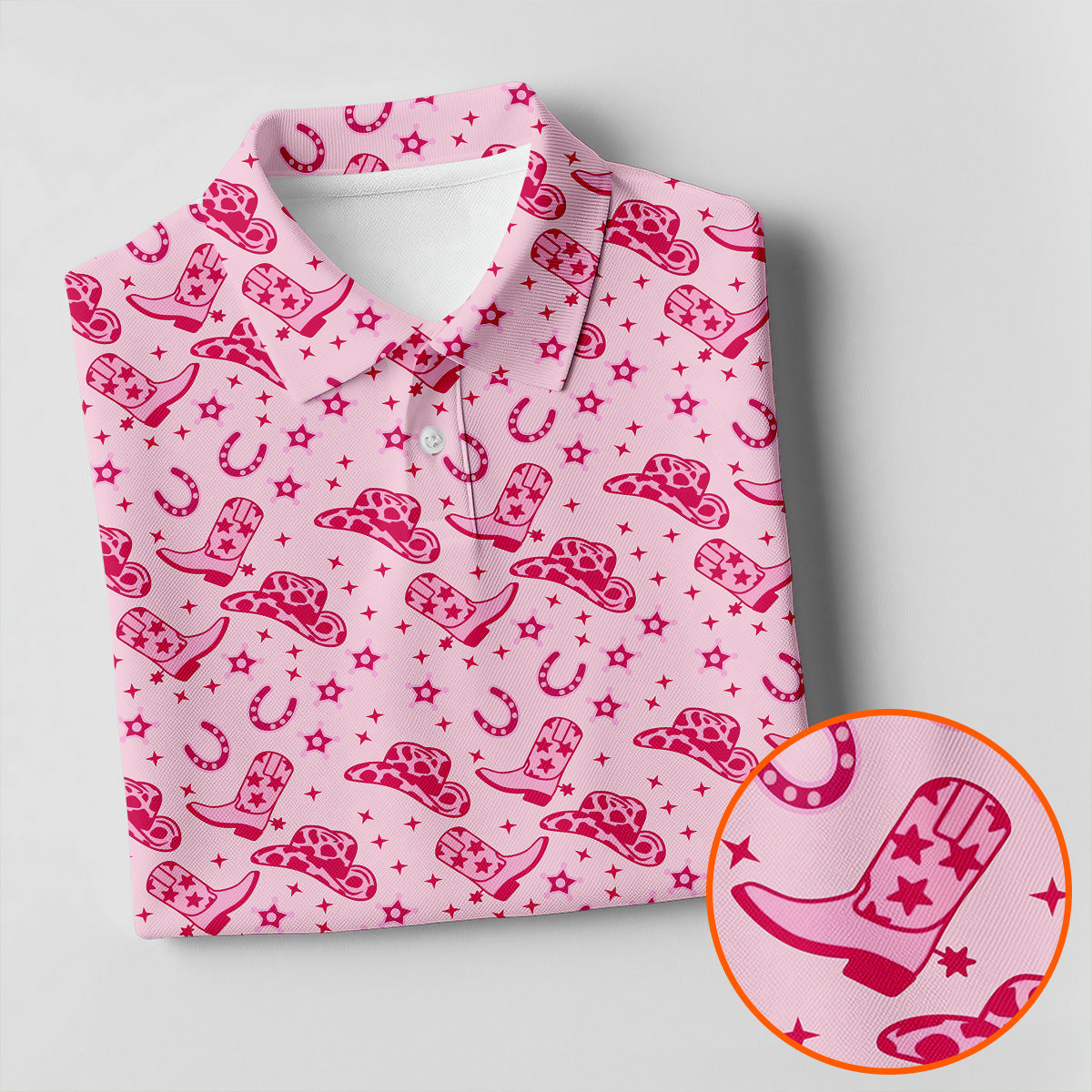 Pink Cowgirl Boots Hat Pattern Hawaiian Golf Shirt, Golf Polo For Women, Women’s Golf Apparel
