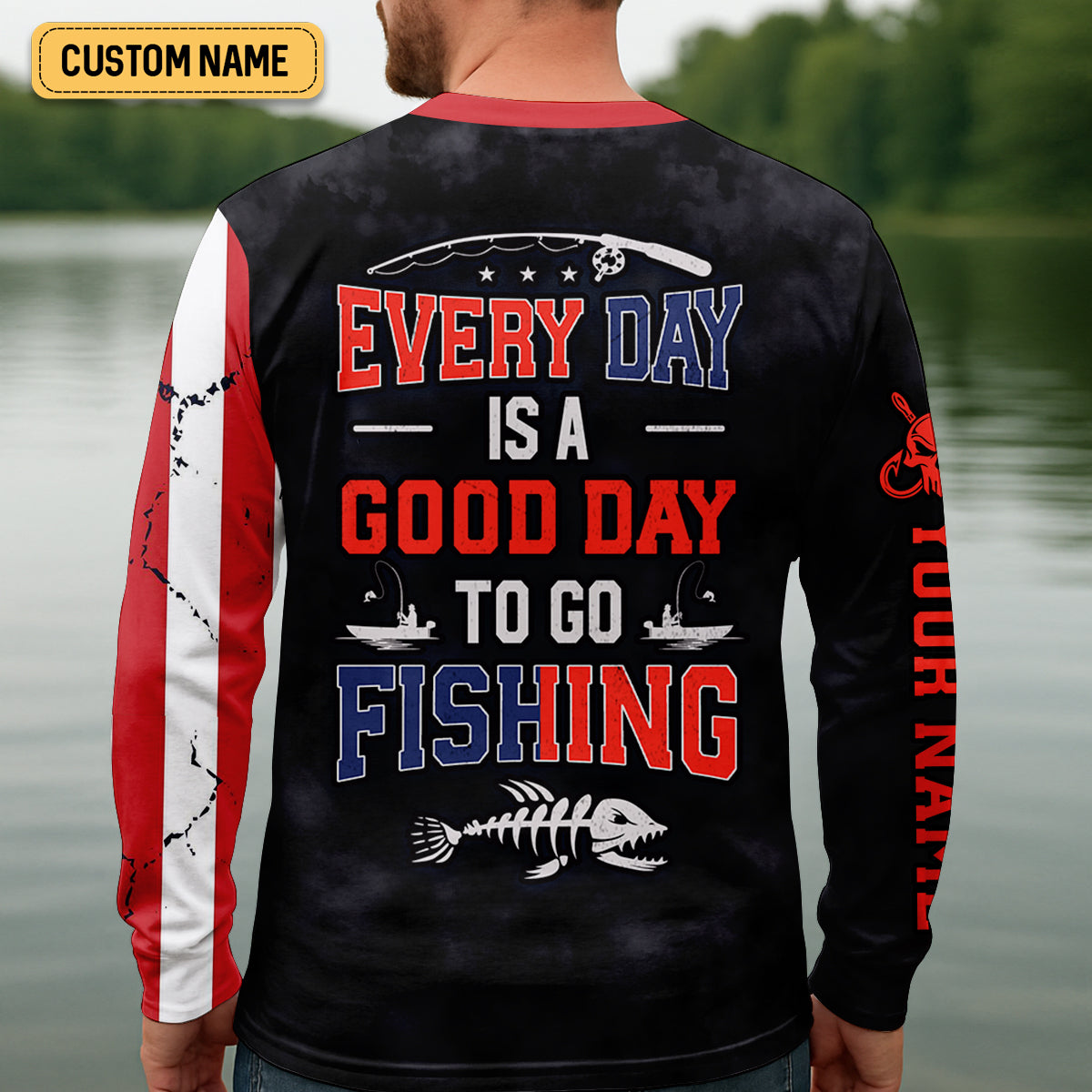 Born To Fish Forced To Work USA Fishing Shirt, Funny Fishing UPF Shirts, Personalized Fishing Shirts For Men