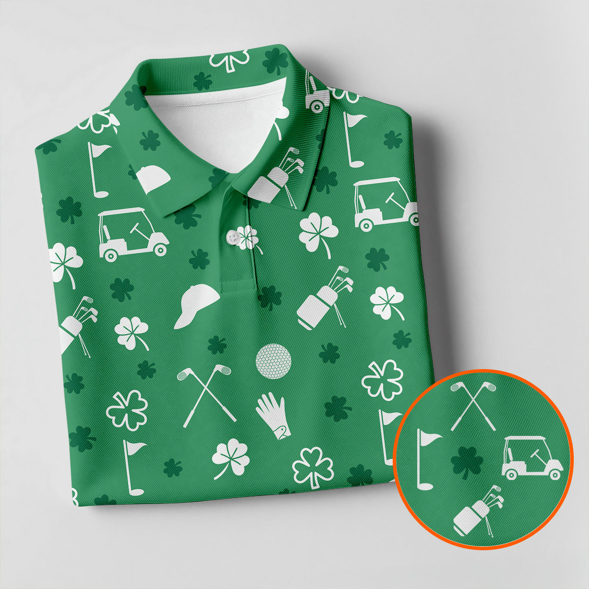 Golf Items Seamless Pattern St. Patrick’s Day Shamrock Golf Shirt, Women's Golf Tops, Ladies Golf Polos
