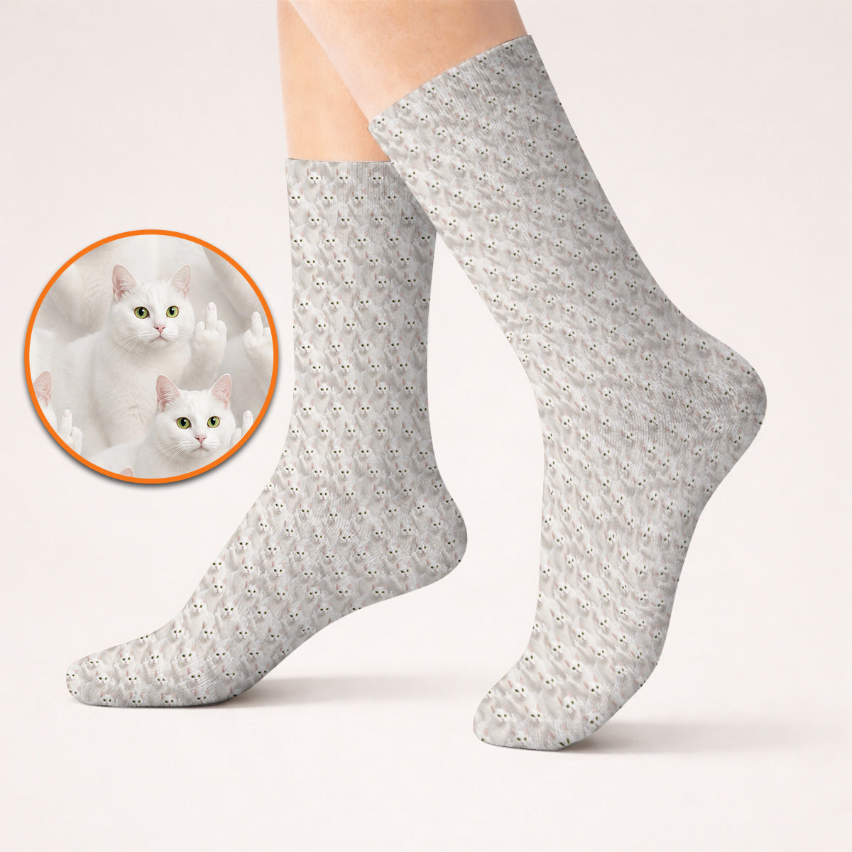 White Cat Pattern Golf Socks, Crazy Cat Lover Golf Sock, Funny Golf Gift For Cat Mom