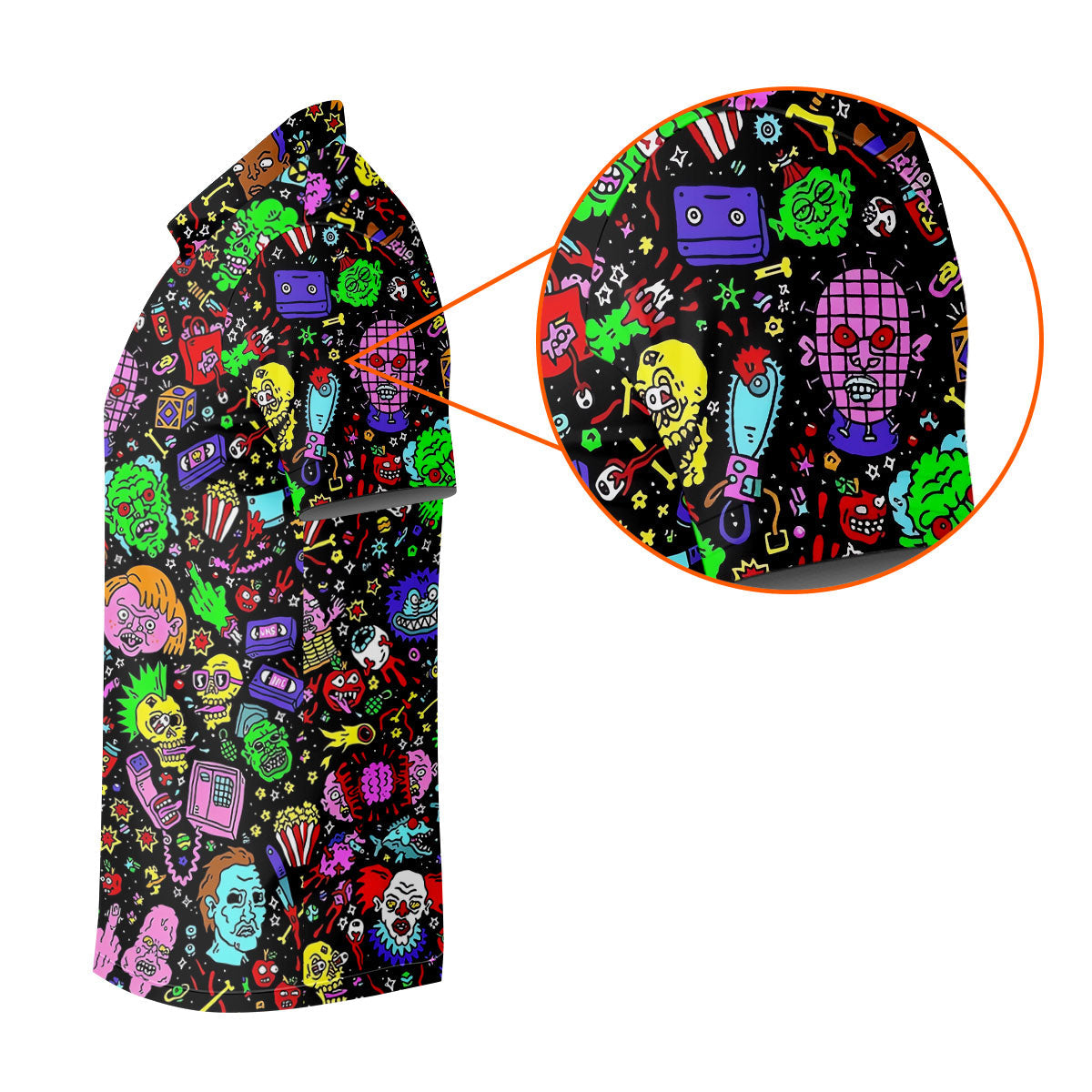 Halloween Horror Character Doodle Hawaiian Golf Shirt, Women's Golf Polo, Printed Golf Shirt