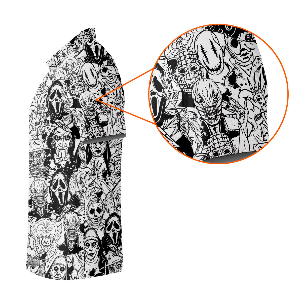 Black White Horror Character Sketch Golf Shirt, Women’s Golf Polo, Halloween Golf Shirt