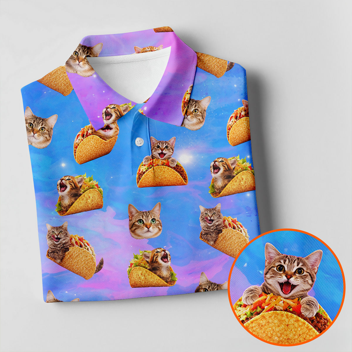 Funny Taco Cat Galaxy Pattern Golf Shirt, Women’s Golf Apparel, Ladies Golf Shirt
