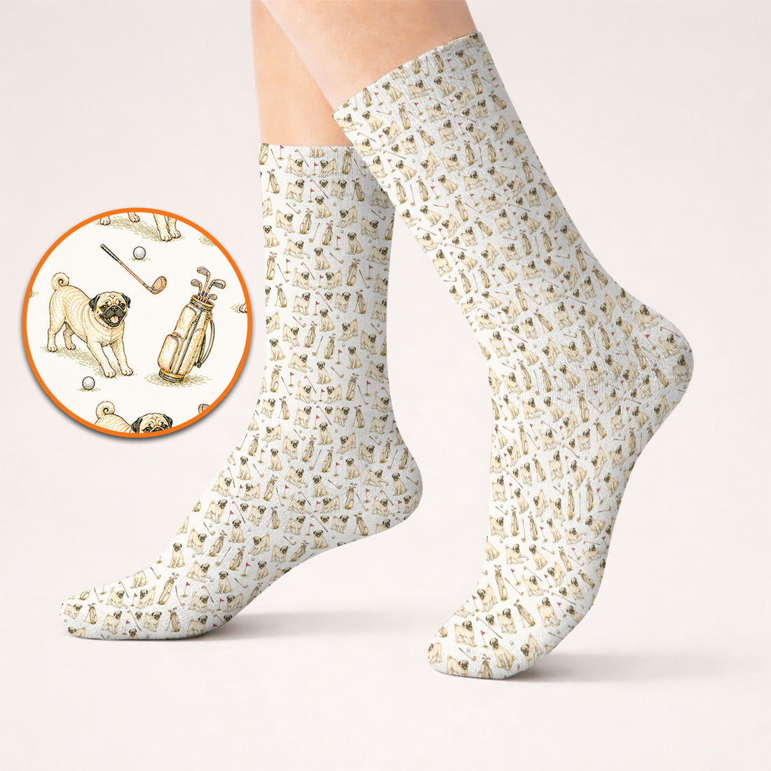 Funny Pug Golf Socks, Pug Pattern Golf Sock, Crazy Golf Gift For Golfer