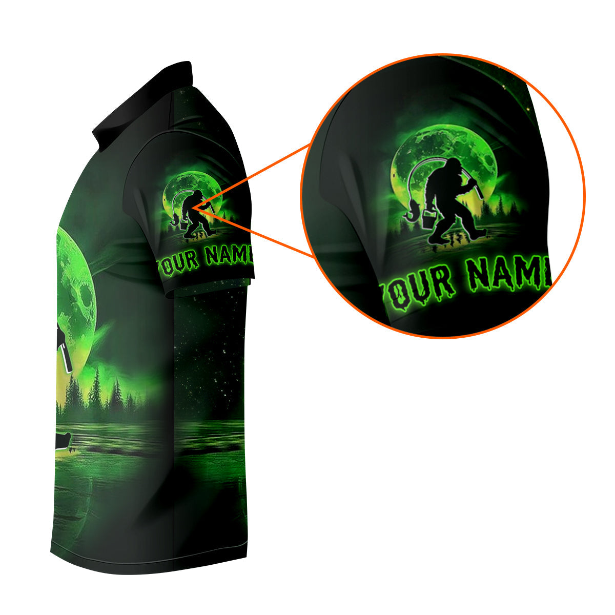 Gone Fishing With Sasquatch Neon Green Color Funny Fishing Shirt, SPF Shirt For Men, Presents For Fishermen