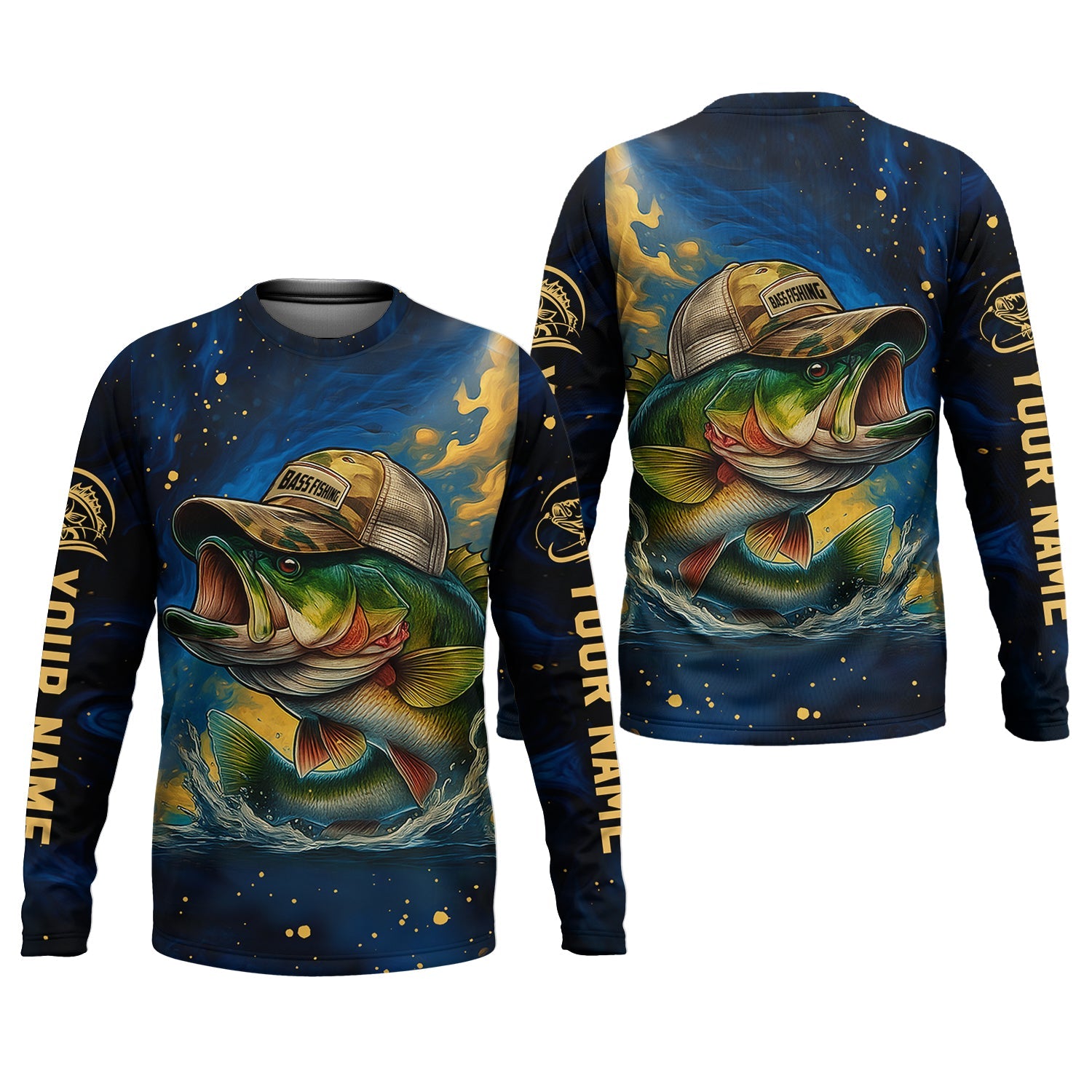 Bass Fishing Shirt, Camo Long Sleeve Shirt, SPF Shirt For Men, Gift For Fisherman