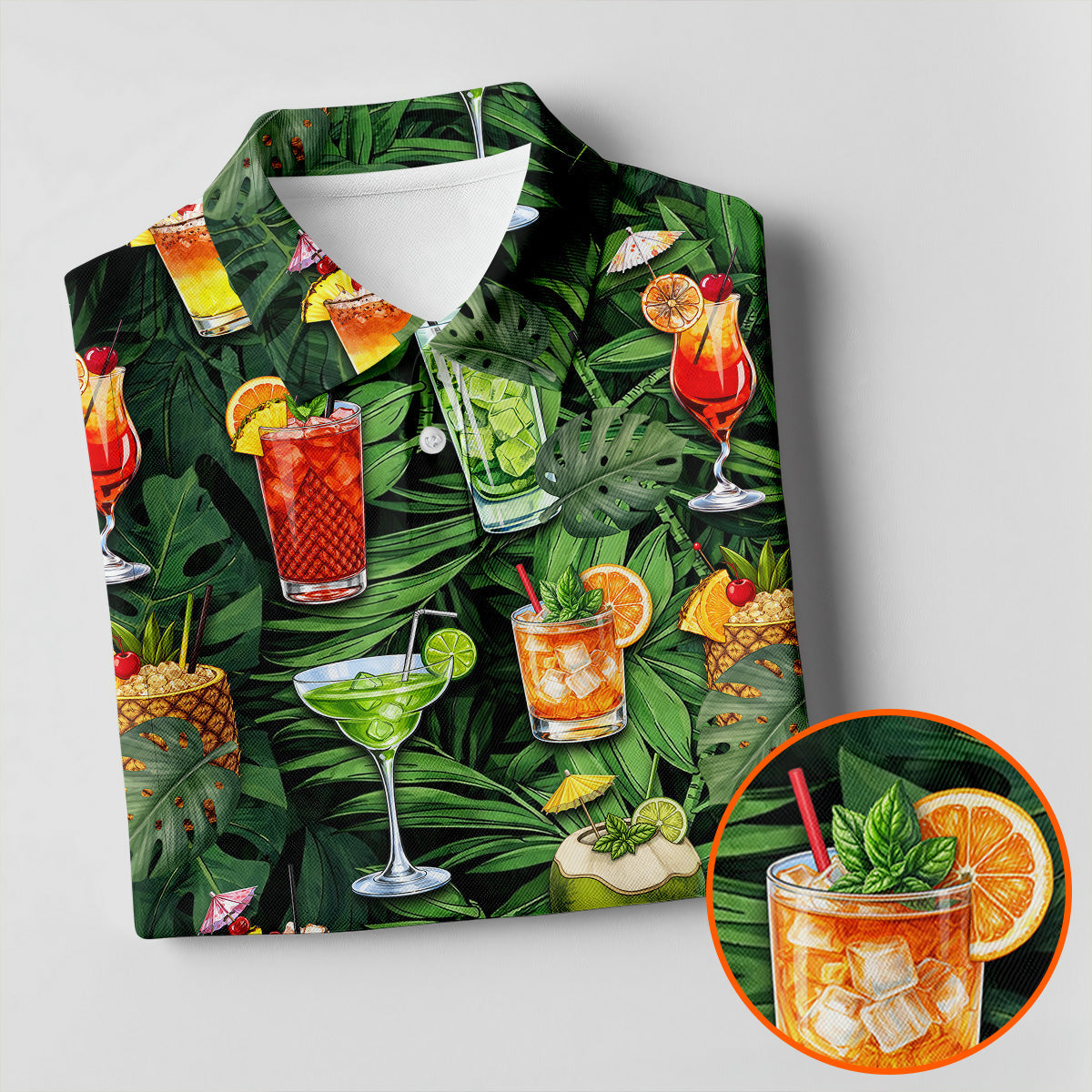 Tropical Cocktail Coconut And Palm Leaf Golf Polo, Hawaiian Golf Shirt, Golf Polo For Women